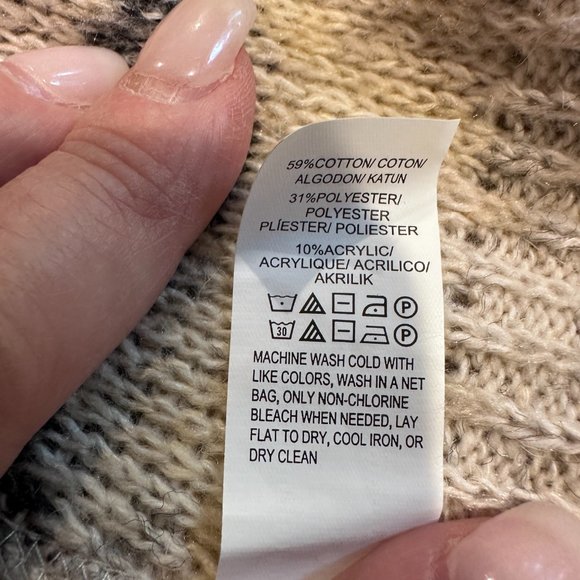 Lucky Brand Cardigan Sweater Boho Stripe Aztec Open Front Neutral MED #7W51782 - Picture 10 of 10